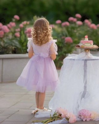 Dreamy Lilac Princess Tulle Birthday Dress for Girls — back view of lilac tulle princess girls birthday dress by Faeella