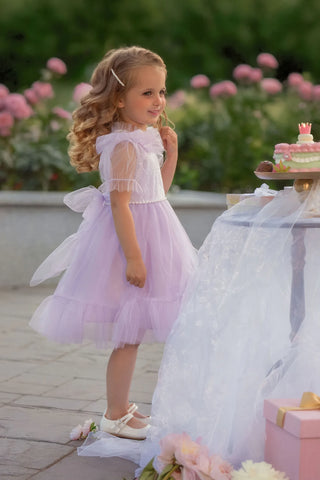 Dreamy Lilac Princess Tulle Birthday Dress for Girls — styled photo of lilac tulle princess girls birthday dress by Faeella