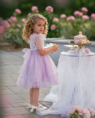 Dreamy Lilac Princess Tulle Birthday Dress for Girls — side view of lilac tulle princess girls birthday dress by Faeella