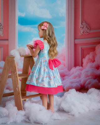 Dreamy Sky Cloud Print Tulle Birthday Dress for Girls back view girls birthday dress by Faeella
