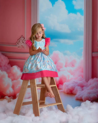 Dreamy Sky Cloud Print Tulle Birthday Dress for Girls styled photo girls birthday dress by Faeella
