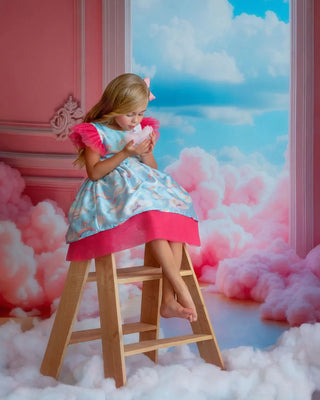 Dreamy Sky Cloud Print Tulle Birthday Dress for Girls styled photo girls birthday dress by Faeella
