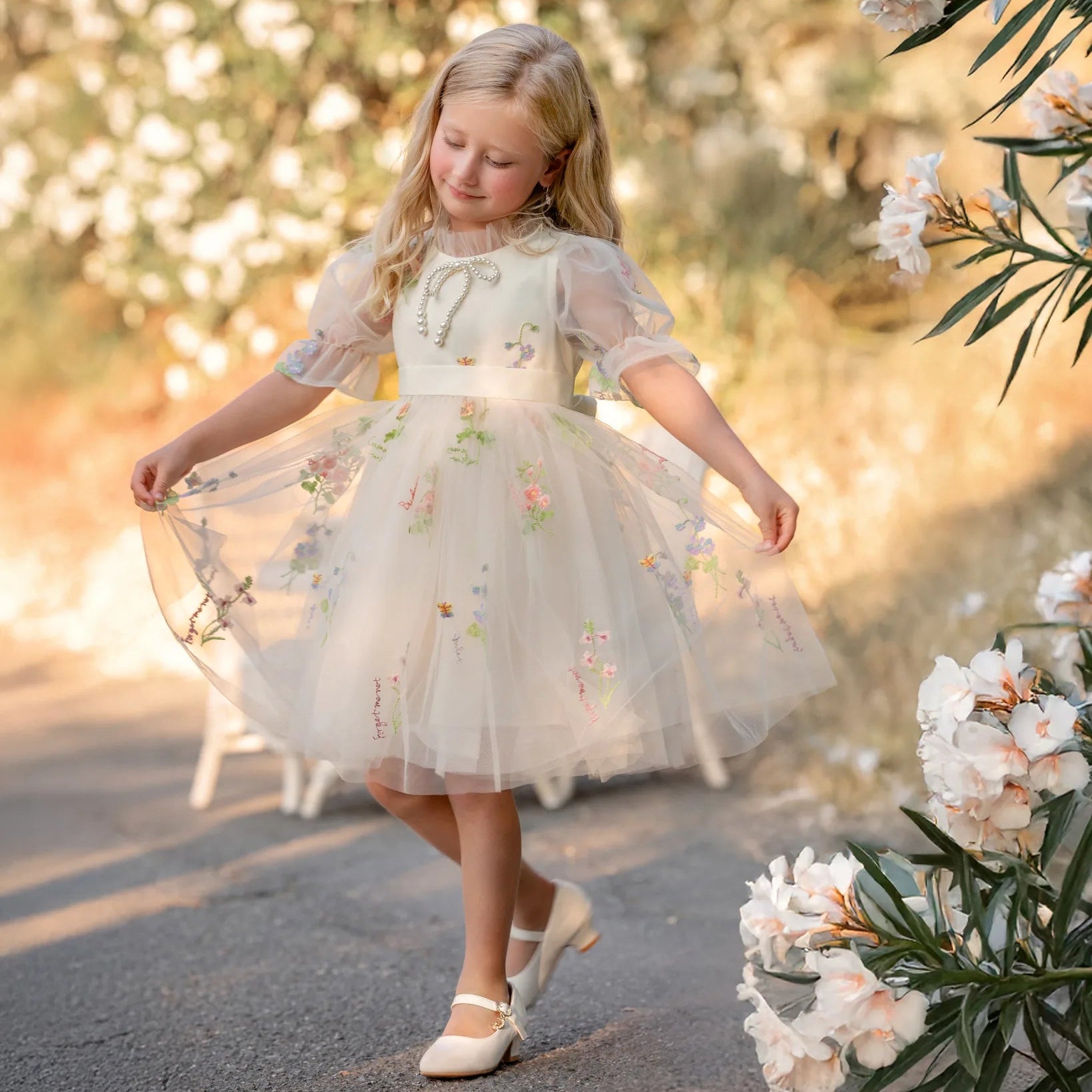 Ivory Embroidered Flower Girl Dress