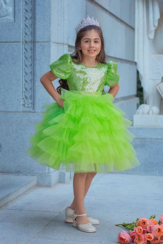 Enchanted Lime Sequin Tulle Birthday Dress for Girls | Faeella 4 Enchanted Lime Sequin Tulle Birthday Dress for Girls | Faeella 4