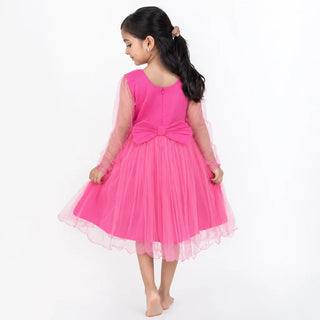 Fuchsia Fairy Floral Sequin Birthday Dress for Girls back view by Faeella