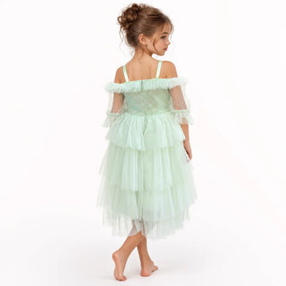 Garden Fairy Sage Green Sequin Tulle Birthday Dress for Girls back view by Faeella