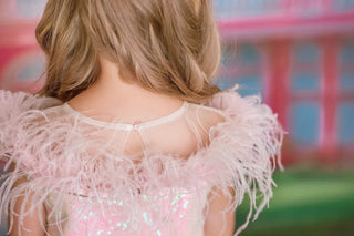 Iridescent Stardust Pink Sequin Birthday Dress for Girls back view girls birthday dress by Faeella