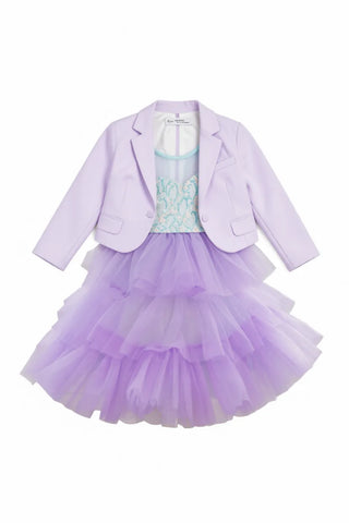 Lilac Fairy Twirl Sequin Tulle Birthday Dress for Girls — flat lay of lilac sequin tulle girls birthday dress by Faeella