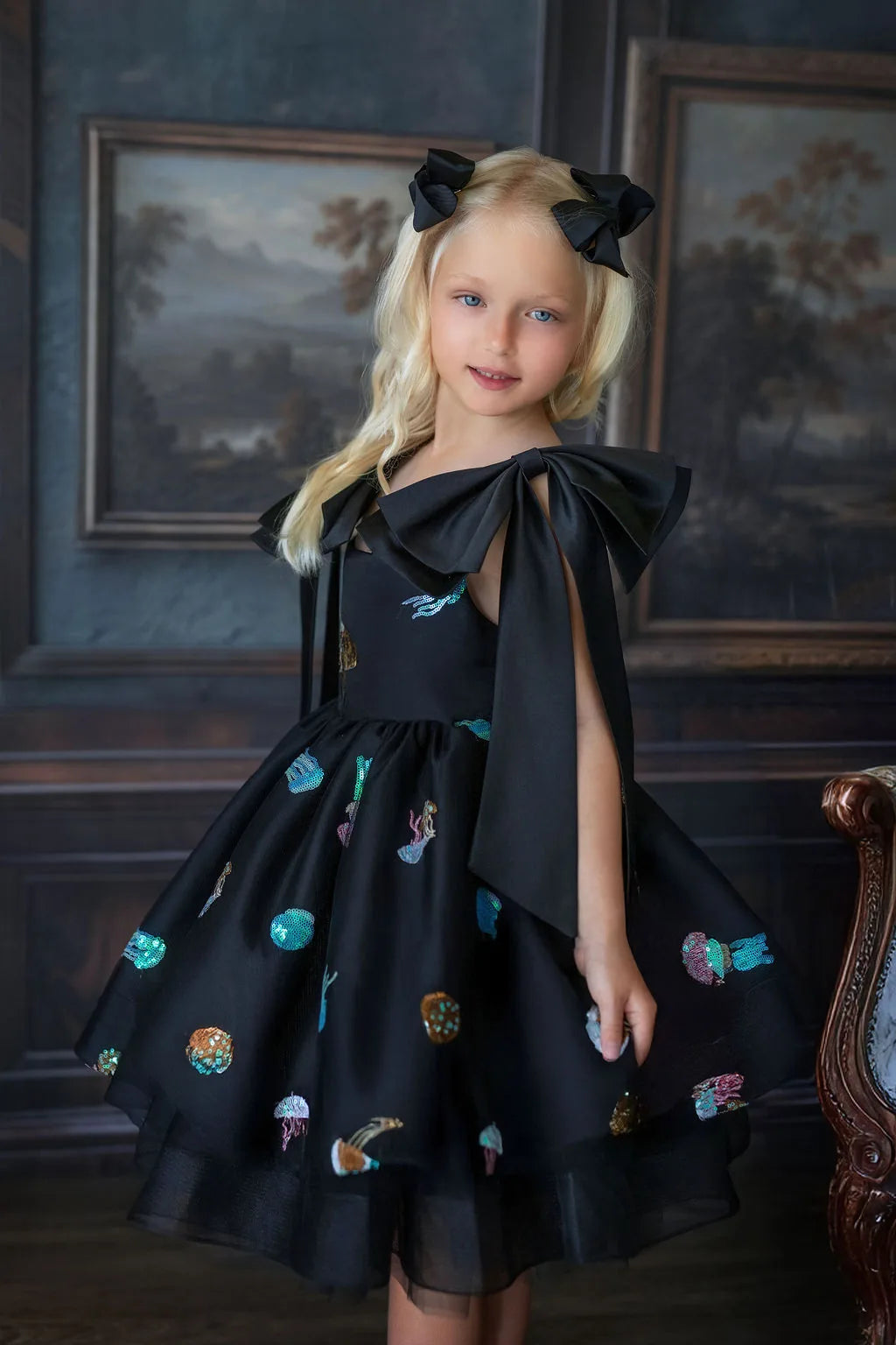 Black Sequin Tulle Birthday Dress, 110Y No-Itch | Faeella 7 Black Sequin Tulle Birthday Dress, 110Y No-Itch | Faeella 7