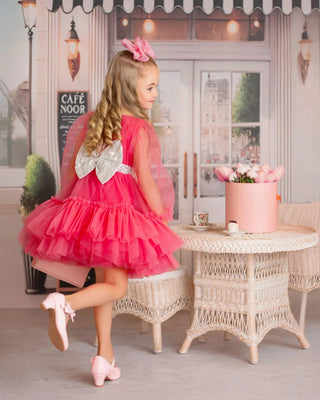 Parisian Rosé Pink Tulle Birthday Party Dress for Girls — back view of rose pink tulle girls birthday dress by Faeella