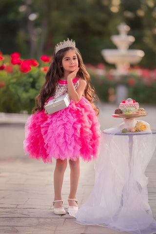 Pink ombré tulle dress for girls with sparkle bodice. Most comfortable yet pretty party dress for all day fun and no itch.