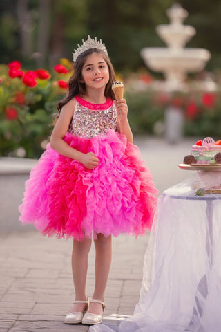 Pink ombré tulle dress for girls with sparkle bodice. Most comfortable yet pretty party dress for all day fun and no itch.