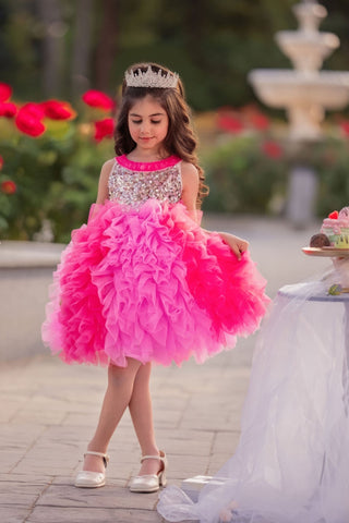 Pink ombré tulle dress for girls with sparkle bodice. Most comfortable yet pretty party dress for all day fun and no itch.