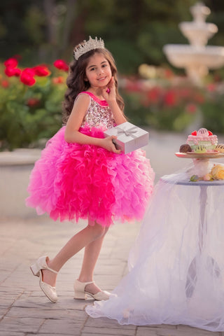 Pink ombré tulle dress for girls with sparkle bodice. Most comfortable yet pretty party dress for all day fun and no itch.