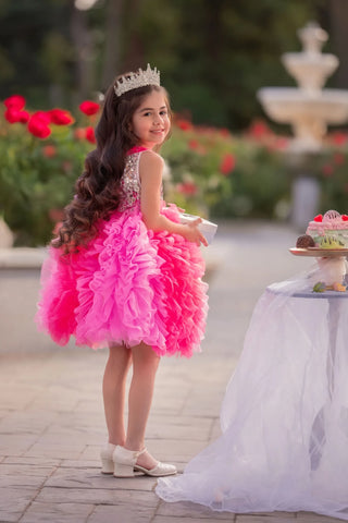 Princess Rosabelle Pink Sequin Ruffle Birthday Dress for Girls back view girls birthday dress by Faeella
