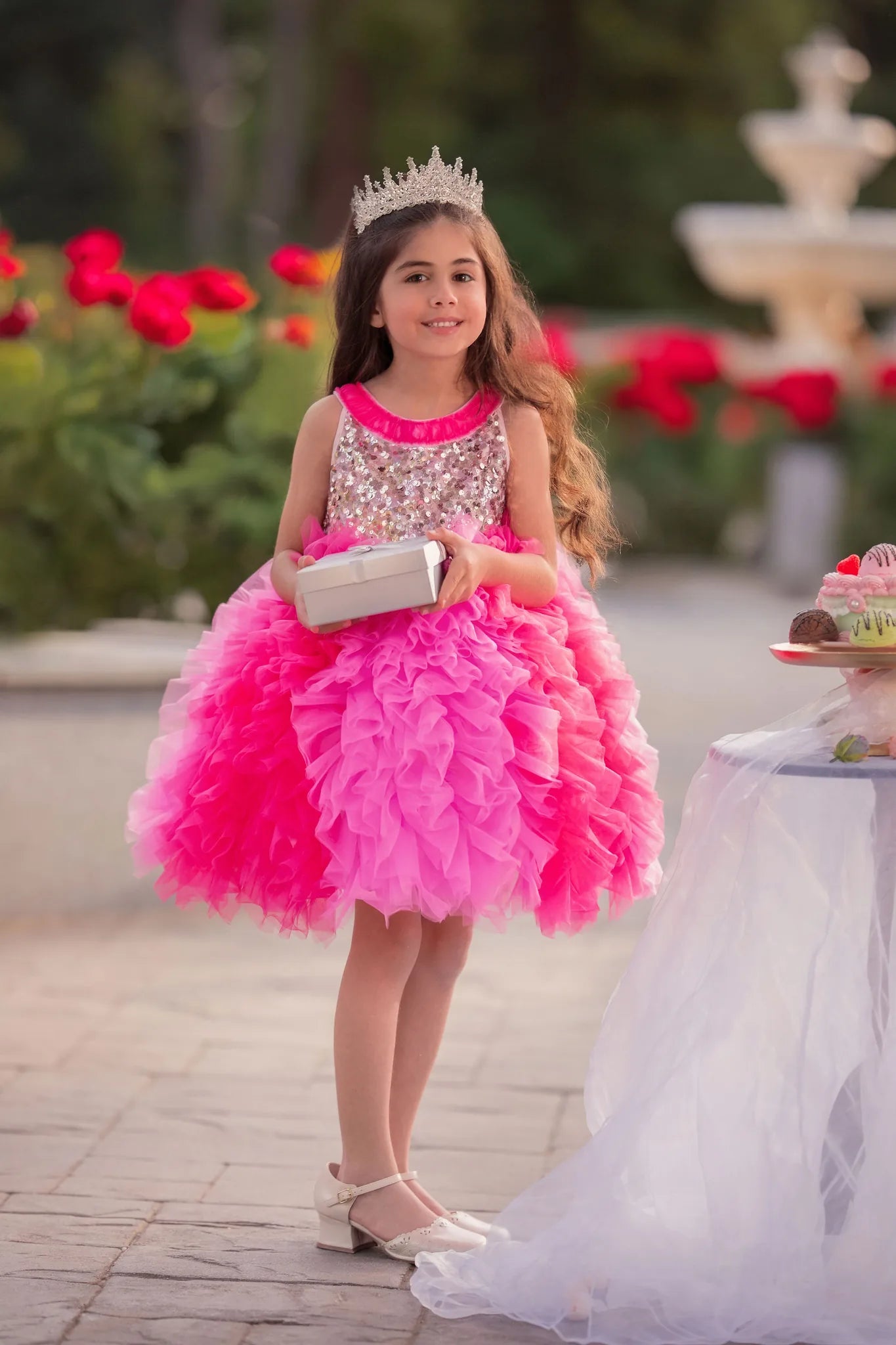 Faeella | Princess Rosabelle Ruffle Dress - Girls Party Dress | Pink | 6y | Cotton/Blend | Kids | Kids Clothing