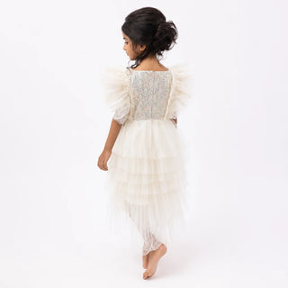 Snowdrop Ivory Tiered Tulle Flower Girl Dress for Girls back view by Faeella