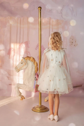 Stardust Embroidered White Tulle Flower Girl Dress — back view of white embroidered tulle flower girl dress by Faeella