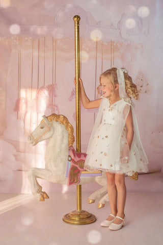 Stardust Embroidered White Tulle Flower Girl Dress — lifestyle photo of white embroidered tulle flower girl dress by Faeella