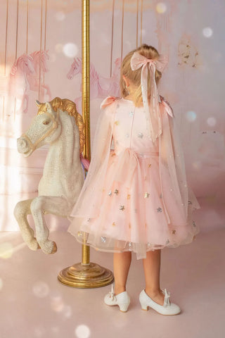 Twinkle Star Blush Pink Sequin Birthday Dress for Girls back view girls birthday dress by Faeella