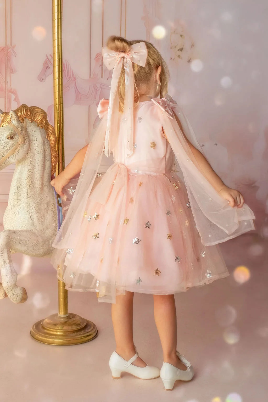 Faeella | Twinkle Star Blush Sequin Birthday Dress For Girls | Pink | 4y | Ceremonial Shop | Cotton/Gold/Silver | Toddler