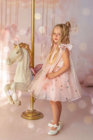 Twinkle Star Blush Pink Sequin Birthday Dress for Girls side view girls birthday dress by Faeella