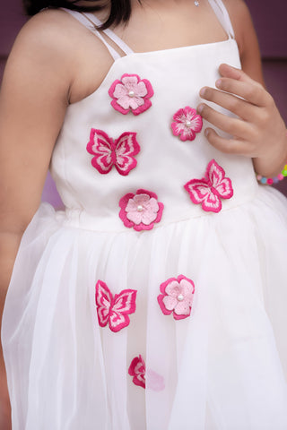 Whimsical 3D Butterfly Party Dress has handmade embroidery. Perfect for portraits.