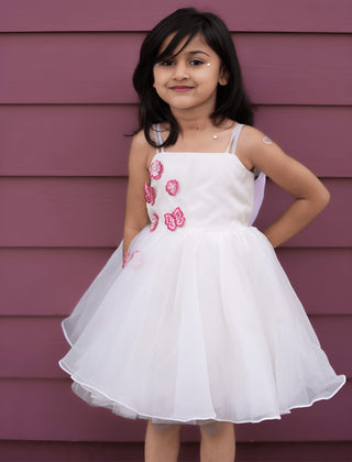Whimsical 3D Butterfly Party Dress has handmade embroidery. Perfect for portraits.