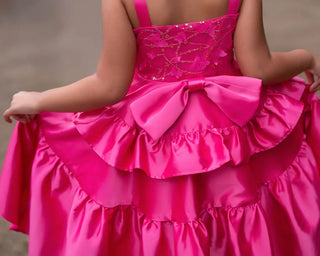 Wildflower Cowgirl Hot Pink Ruffle Birthday Dress for Girls back view girls birthday dress by Faeella