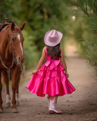 Wildflower Cowgirl Hot Pink Ruffle Birthday Dress for Girls back view girls birthday dress by Faeella