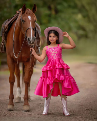 Wildflower Cowgirl Hot Pink Ruffle Birthday Dress for Girls styled photo girls birthday dress by Faeella