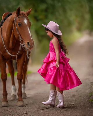 Wildflower Cowgirl Hot Pink Ruffle Birthday Dress for Girls styled photo girls birthday dress by Faeella